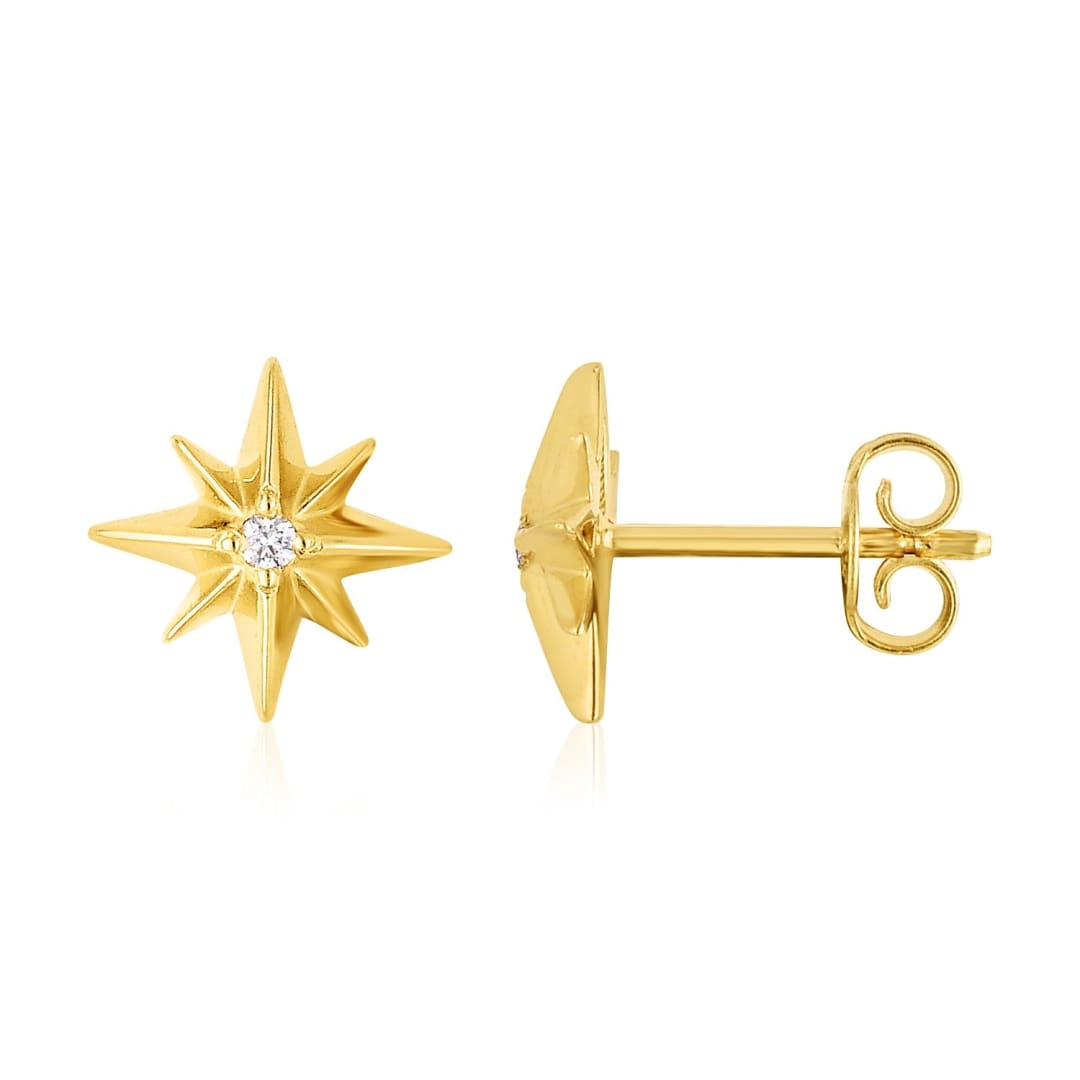 14K Yellow Gold High Polish North Star Diamond Earrings | Richard Cannon Jewelry