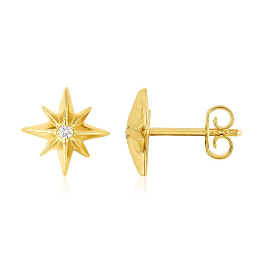 14K Yellow Gold High Polish North Star Diamond Earrings | Richard Cannon Jewelry