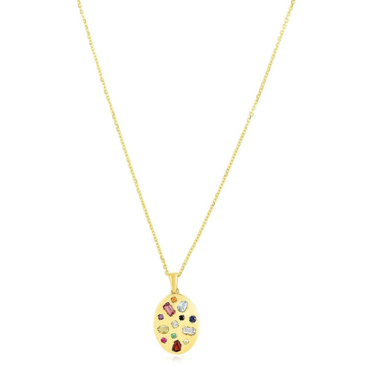 14k Yellow Gold High Polish Oval Gemstone Inlay Necklace | Richard Cannon Jewelry