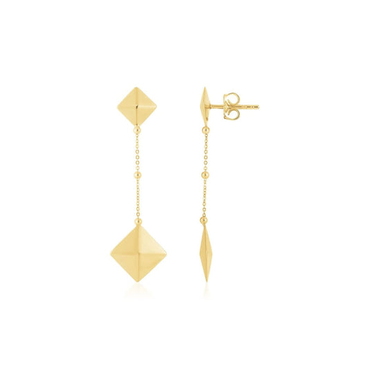 14K Yellow Gold High Polish Pyramid Drop Earrings | Richard Cannon Jewelry