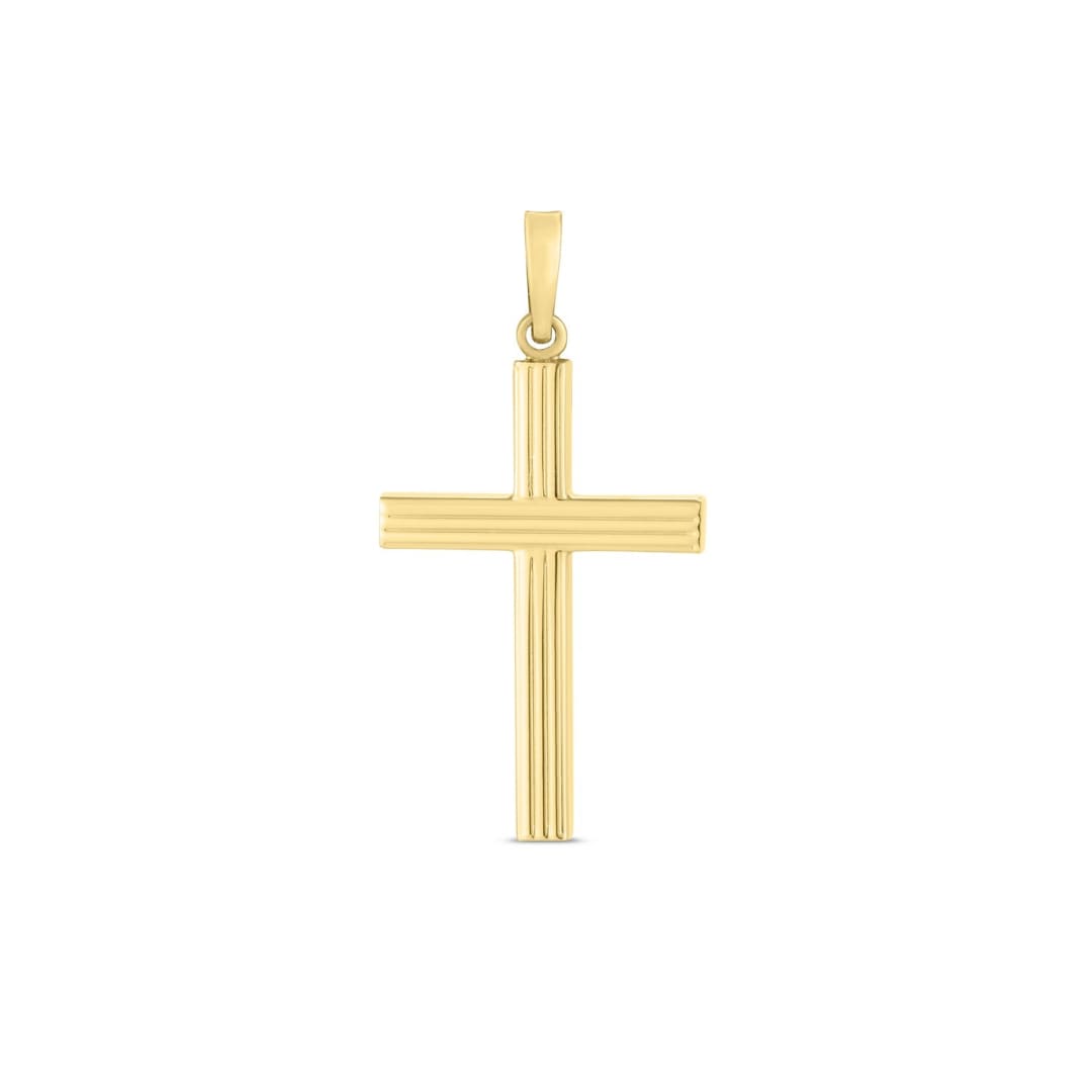 14k Yellow Gold High Polish Ribber Cross Pendant | Richard Cannon Jewelry