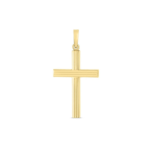 14k Yellow Gold High Polish Ribber Cross Pendant | Richard Cannon Jewelry