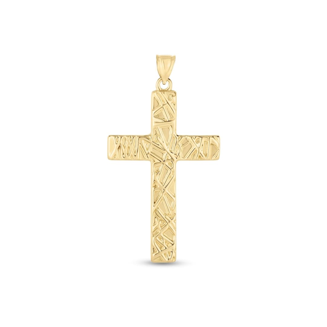 14k Yellow Gold High Polish Textured Cross Pendant | Richard Cannon Jewelry