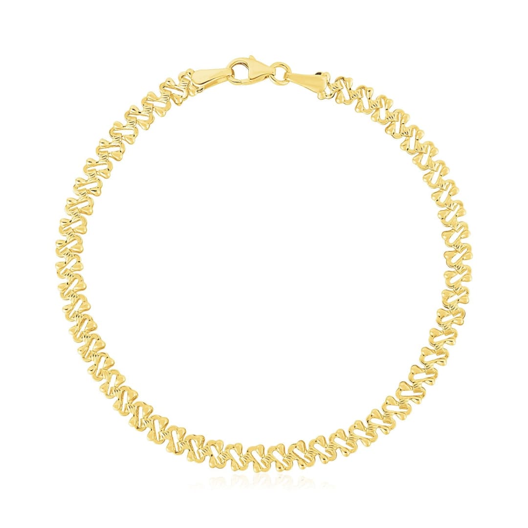 14k Yellow Gold High Polish Textured Fancy Chain Bracelet (4mm) | Richard Cannon Jewelry