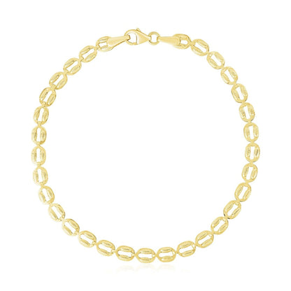14k Yellow Gold High Polish Textured Puffed Oval Link Bracelet (3.8mm) | Richard Cannon