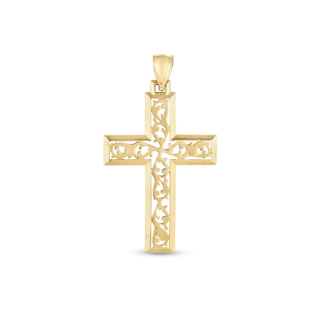 14k Yellow Gold High Polish Vine Cross Pendant | Richard Cannon Jewelry