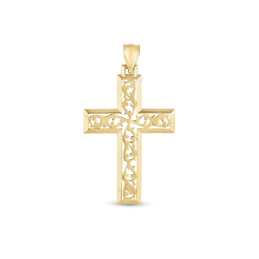 14k Yellow Gold High Polish Vine Cross Pendant | Richard Cannon Jewelry