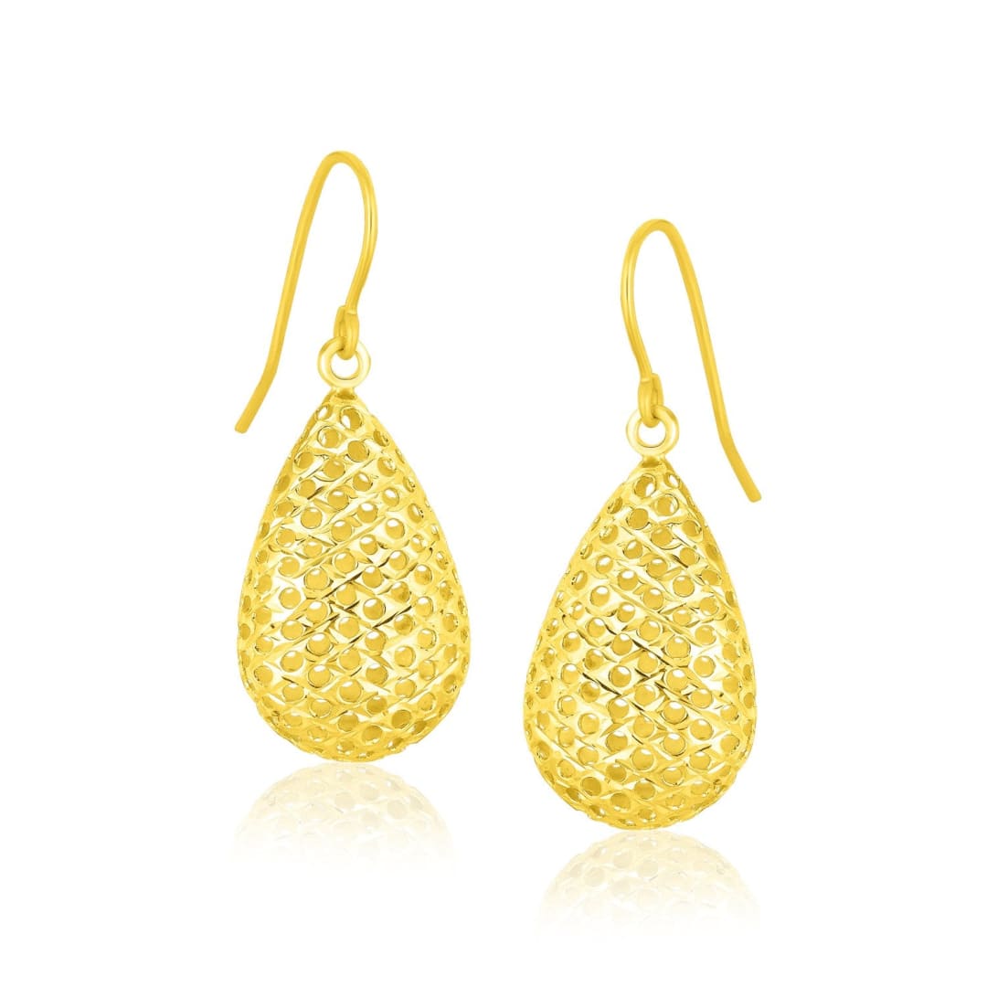 14k Yellow Gold Honeycomb Texture Large Teardrop Drop Earrings | Richard Cannon Jewelry