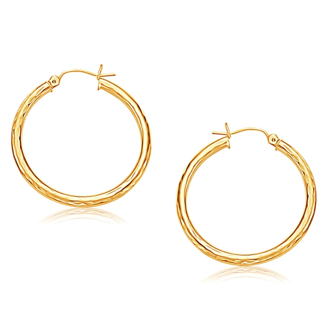 14k Yellow Gold Hoop Earring with Diamond-Cut Finish (30 mm Diameter) | Richard Cannon