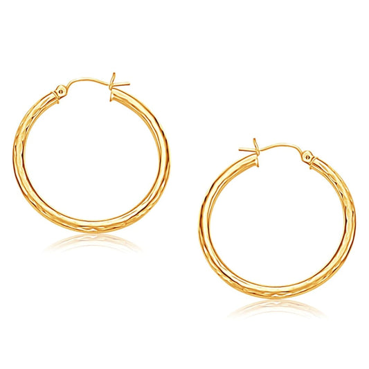 14k Yellow Gold Hoop Earring with Diamond-Cut Finish (30 mm Diameter) | Richard Cannon