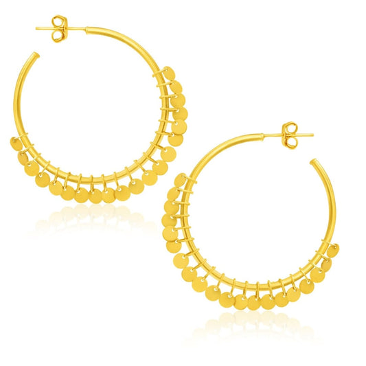14k Yellow Gold Hoop Style Earrings with Dangling Sequins | Richard Cannon Jewelry