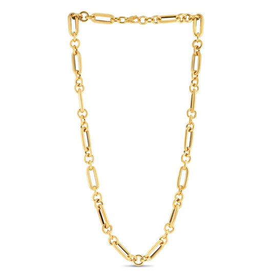 14k Yellow Gold Italian Alternating Paperclip Round Links Chain Necklace | Richard Cannon
