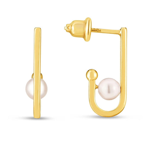 14k Yellow Gold J Hoop Pearl Earrings | Richard Cannon Jewelry