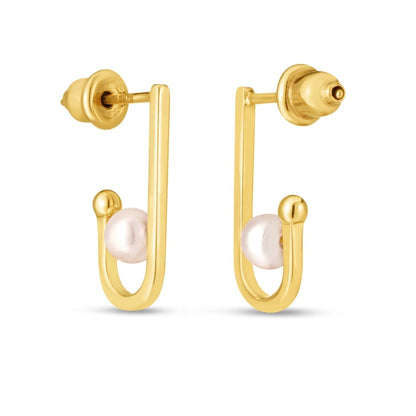 14k Yellow Gold J Hoop Pearl Earrings | Richard Cannon Jewelry