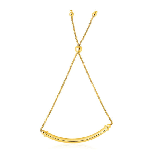 14k Yellow Gold Lariat Bracelet with Polished Curved Bar | Richard Cannon Jewelry