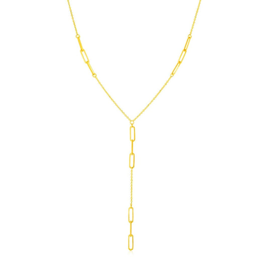 14K Yellow Gold Lariat Necklace with Paperclip Chain Stations | Richard Cannon Jewelry