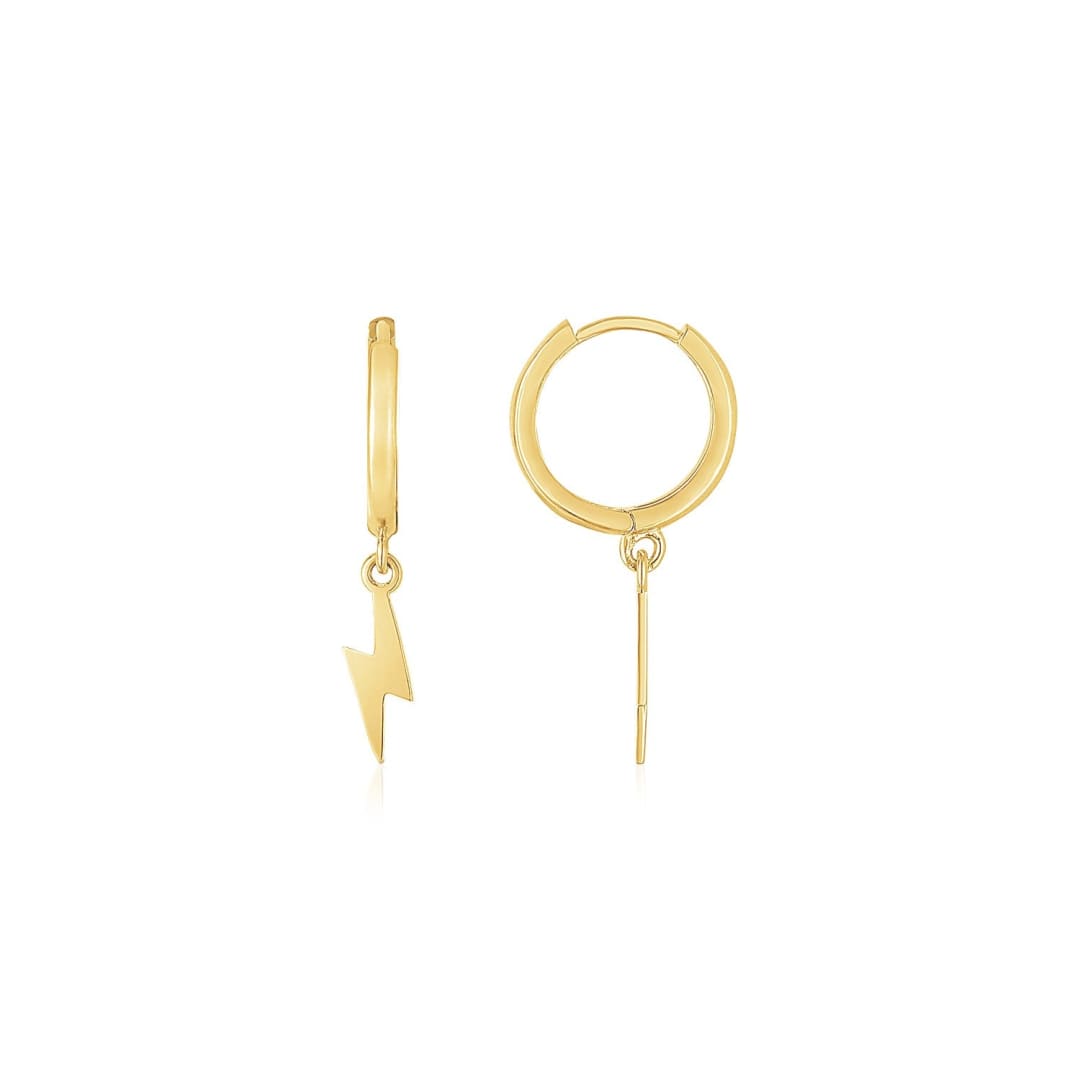 14K Yellow Gold Lighting Bolt Drop Hoop Earrings | Richard Cannon Jewelry