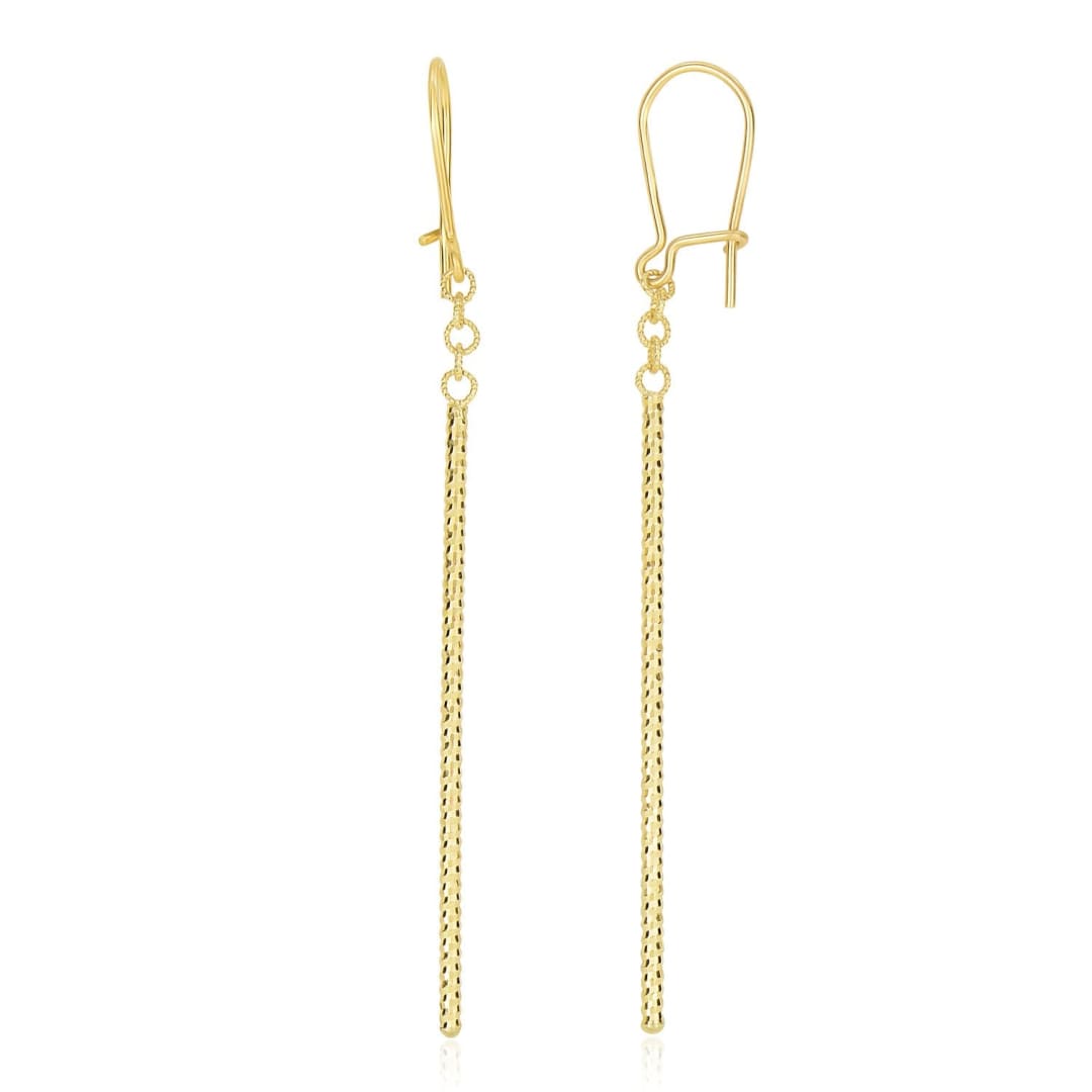 14k Yellow Gold Long Bar Diamond Cut Drop Earrings | Richard Cannon Jewelry