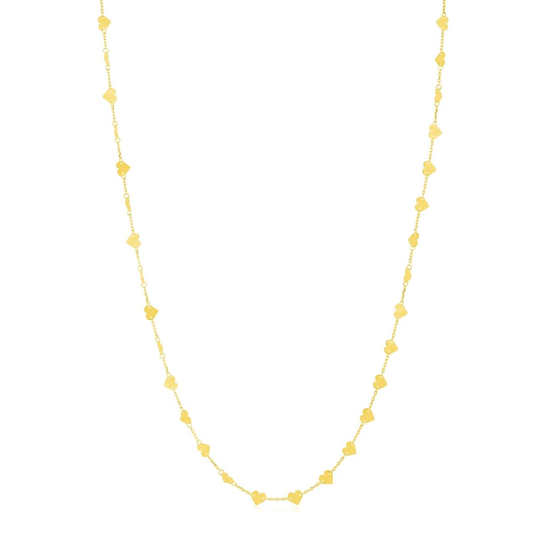 14k Yellow Gold Long Mirrored Heart Chain Station Necklace | Richard Cannon Jewelry
