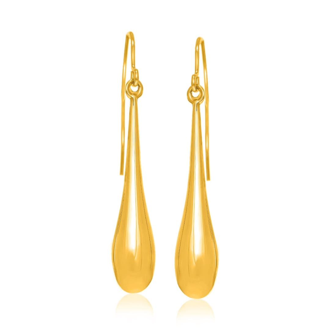 14k Yellow Gold Long Polished Teardrop Dangling Earrings | Richard Cannon Jewelry