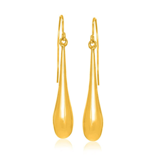 14k Yellow Gold Long Polished Teardrop Dangling Earrings | Richard Cannon Jewelry