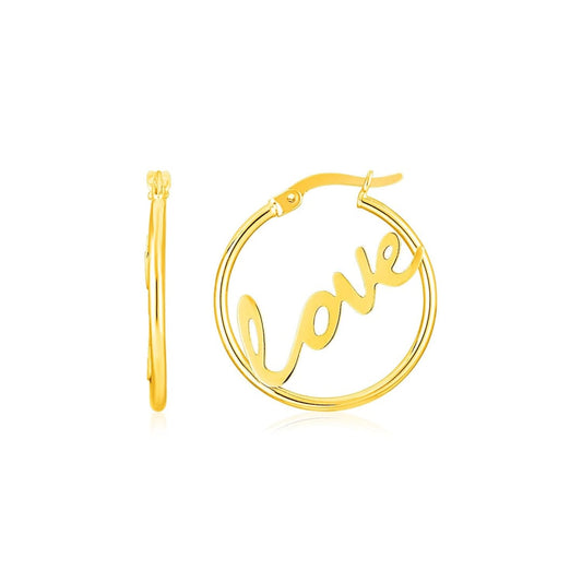 14K Yellow Gold Love Hoop Earrings | Richard Cannon Jewelry