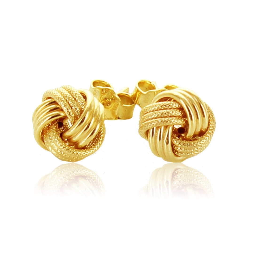 14k Yellow Gold Love Knot with Ridge Texture Earrings | Richard Cannon Jewelry