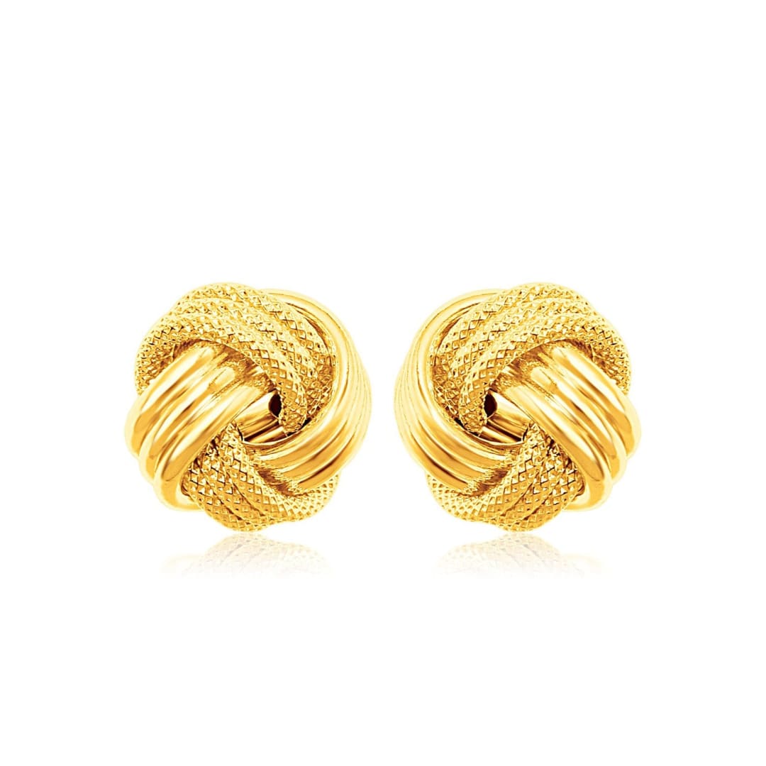 14k Yellow Gold Love Knot with Ridge Texture Earrings | Richard Cannon Jewelry