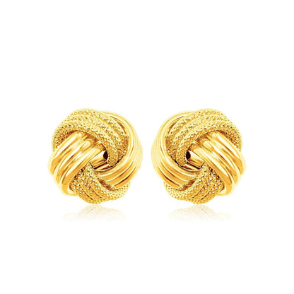 14k Yellow Gold Love Knot with Ridge Texture Earrings | Richard Cannon Jewelry