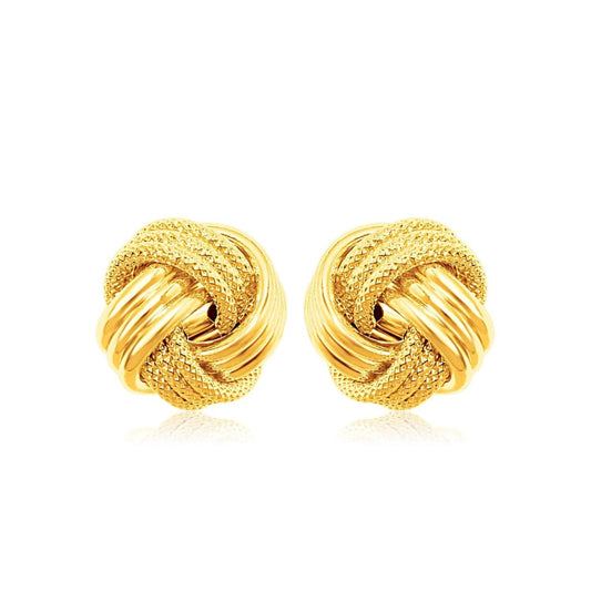 14k Yellow Gold Love Knot with Ridge Texture Earrings | Richard Cannon Jewelry