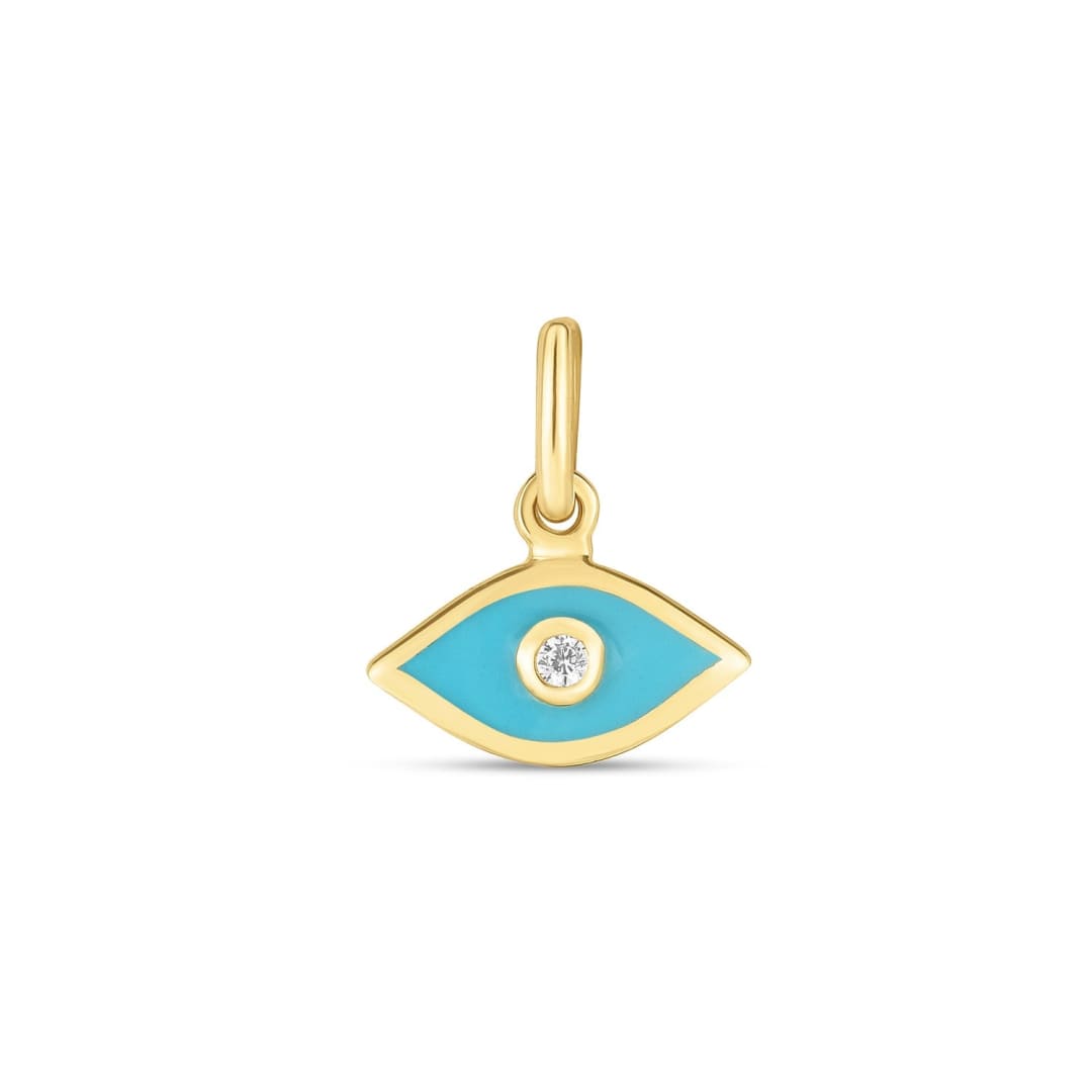 14k Yellow Gold Mini Blue Enamel Evil Eye Charm | Richard Cannon Jewelry