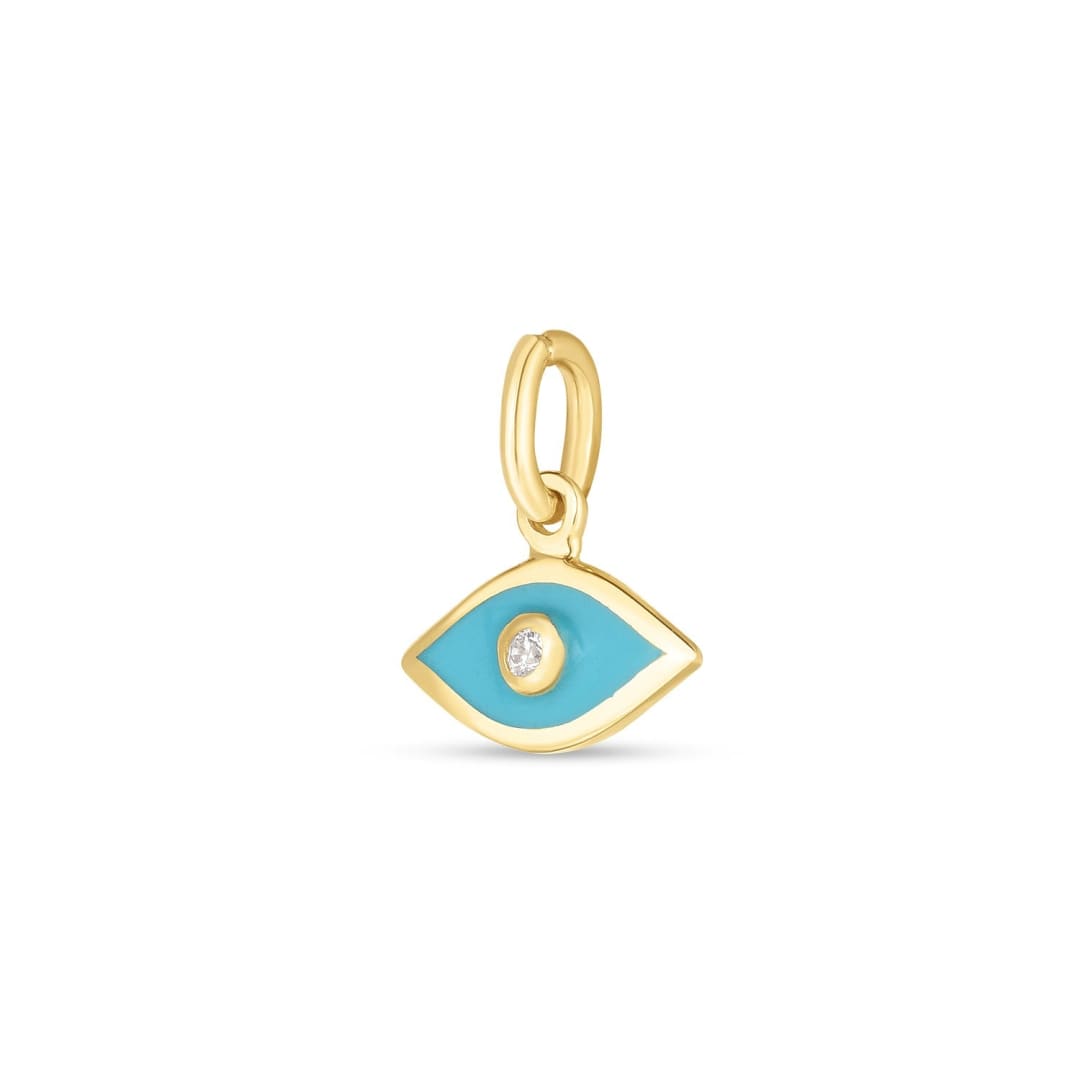 14k Yellow Gold Mini Blue Enamel Evil Eye Charm | Richard Cannon Jewelry