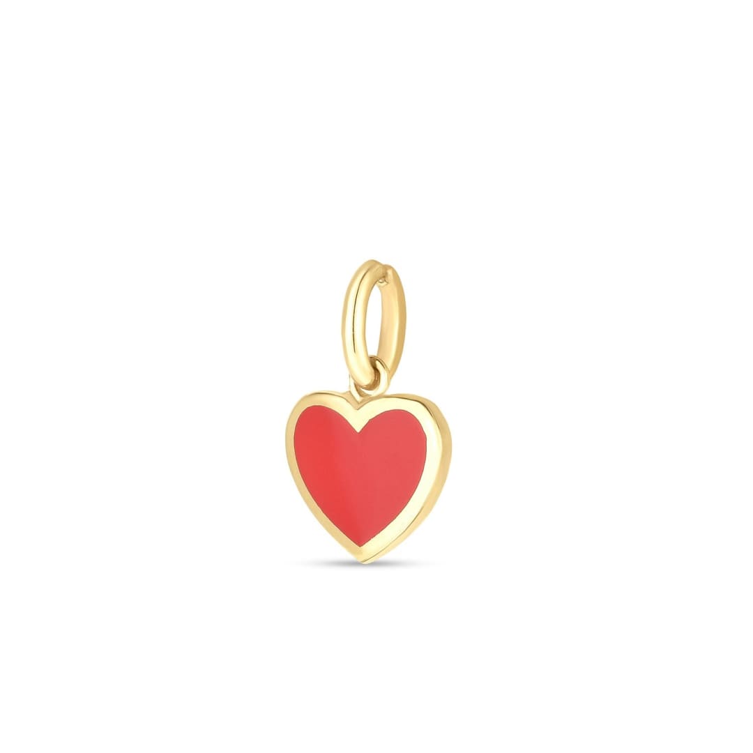 14k Yellow Gold Mini Red Enamel Heart Charm | Richard Cannon Jewelry