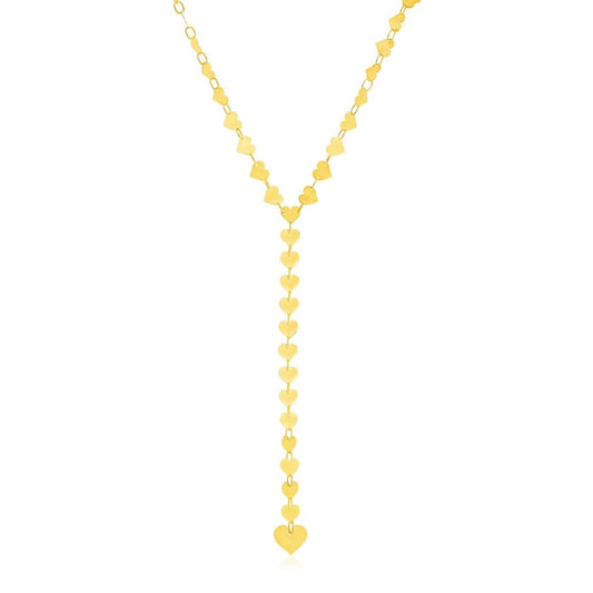 14k Yellow Gold Mirrored Heart Chain Lariat Necklace | Richard Cannon Jewelry