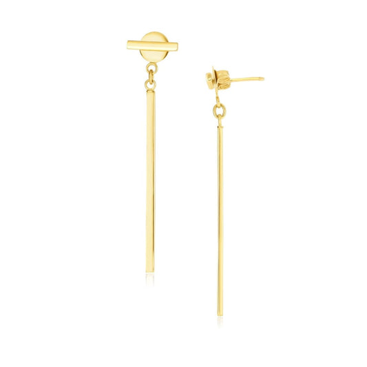 14k Yellow Gold Modern Disc and Bar Drop Earrings | Richard Cannon Jewelry