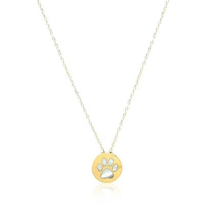 14k Yellow Gold Necklace with Dog Paw Print Symbol in Mother of Pearl | Richard Cannon