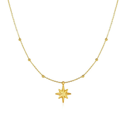 14k Yellow Gold Necklace with Eight Pointed Star and Beads | Richard Cannon Jewelry