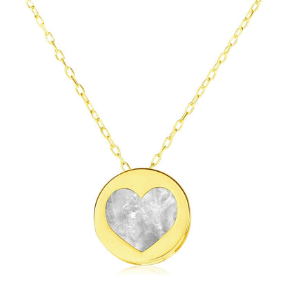 14k Yellow Gold Necklace with Heart in Mother of Pearl | Richard Cannon Jewelry