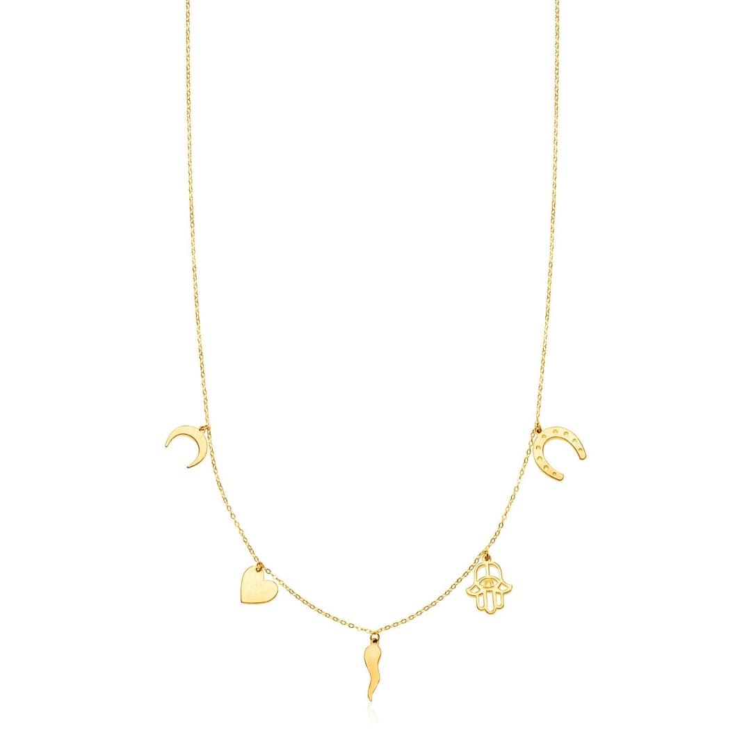14K Yellow Gold Necklace with Polished Charms | Richard Cannon Jewelry