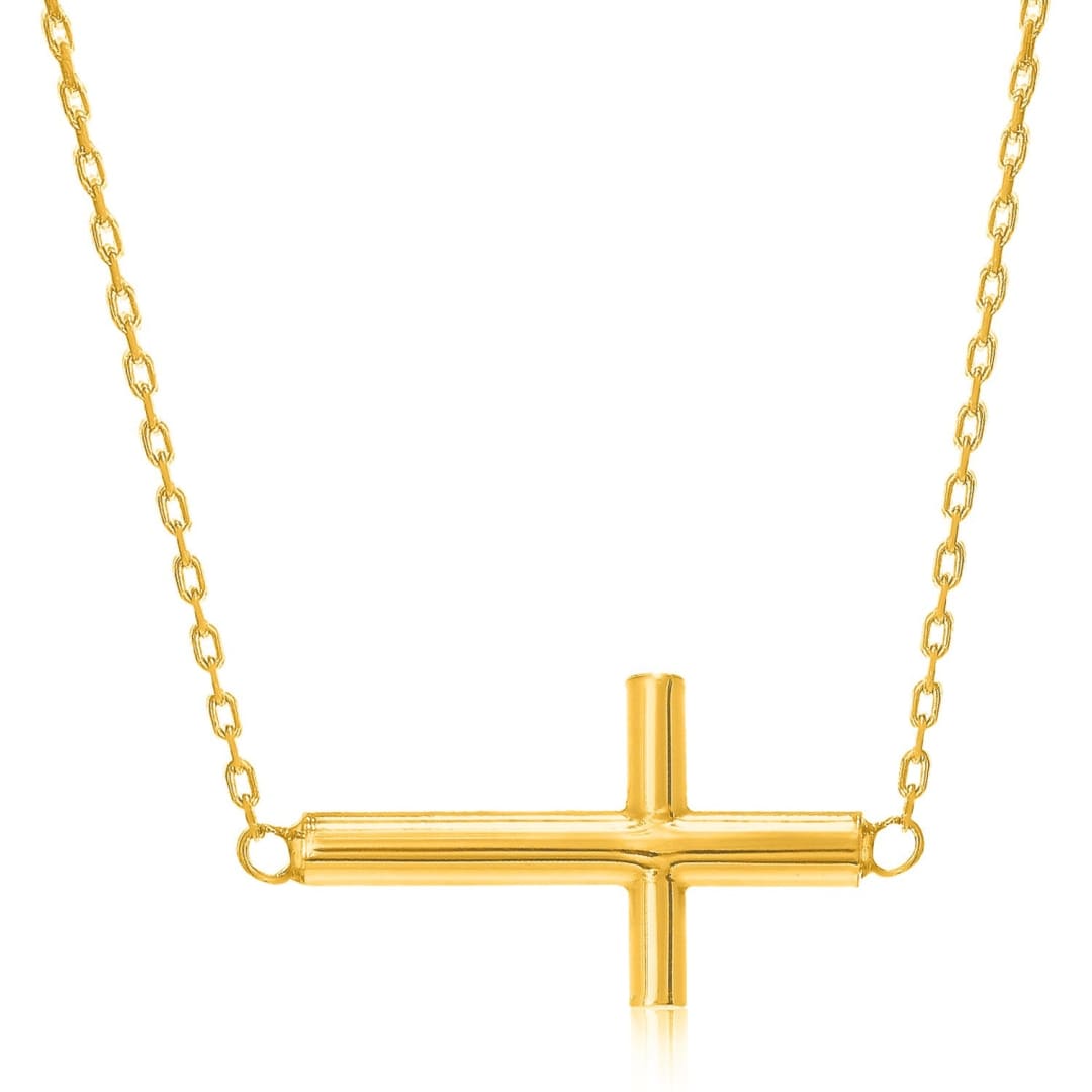 14k Yellow Gold Necklace with a Polished Cross Design | Richard Cannon Jewelry