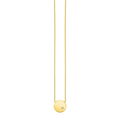 14k Yellow Gold Necklace with Polished Round Pendant with Diamond | Richard Cannon Jewelry