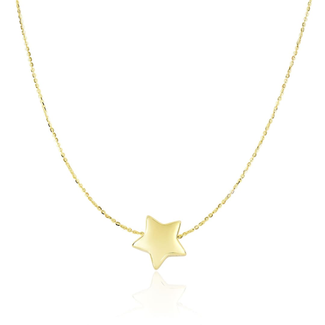 14k Yellow Gold Necklace with Shiny Puffed Sliding Star Charm | Richard Cannon Jewelry