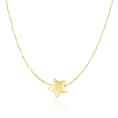 14k Yellow Gold Necklace with Shiny Puffed Sliding Star Charm | Richard Cannon Jewelry