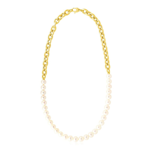 14k Yellow Gold Oval Chain Necklace with Pearls | Richard Cannon Jewelry
