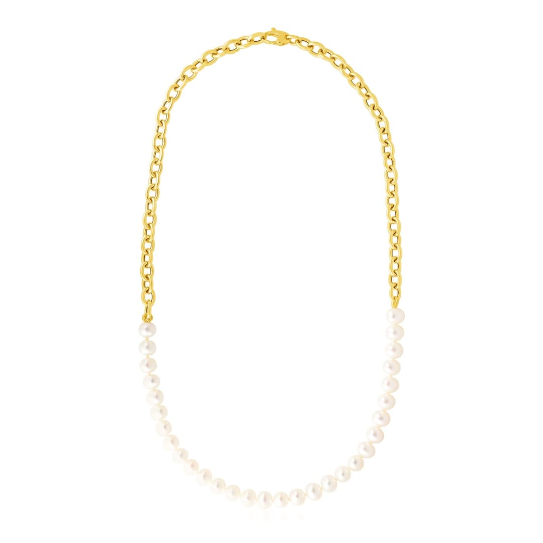 14k Yellow Gold Oval Chain Necklace with Pearls | Richard Cannon Jewelry