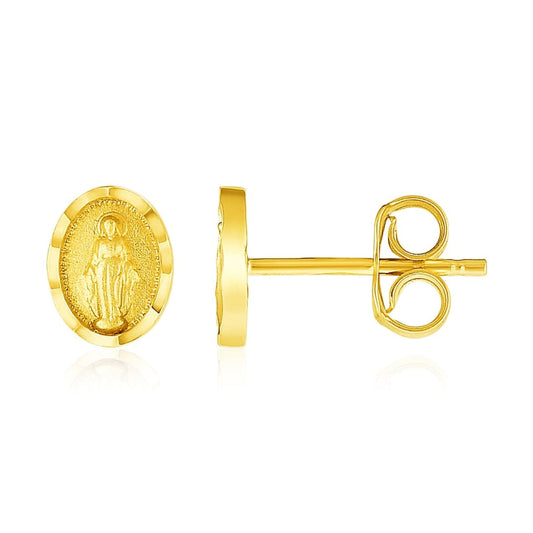 14k Yellow Gold Oval Religious Medallion Post Earrings | Richard Cannon Jewelry