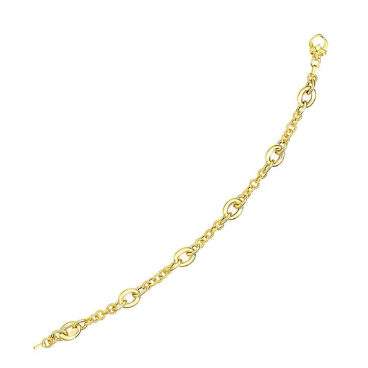 14k Yellow Gold Oval and Round Link Textured Chain Bracelet | Richard Cannon Jewelry