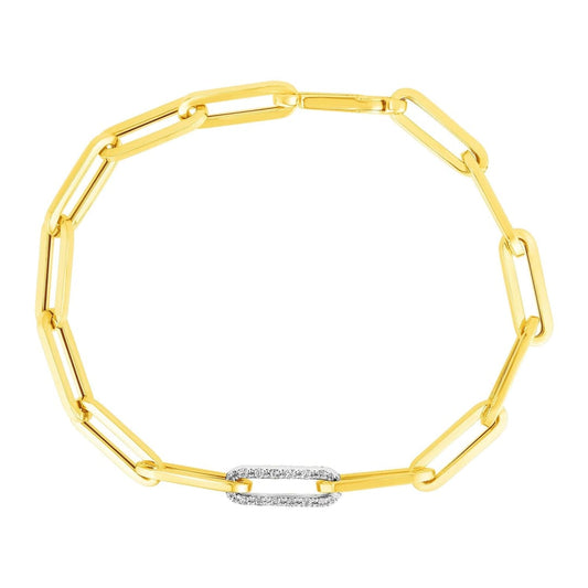 14k Yellow Gold Paperclip Chain Bracelet with Diamond Link | Richard Cannon Jewelry