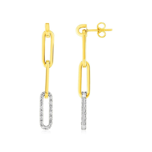 14k Yellow Gold Paperclip Chain Dangle Earrings with Diamonds | Richard Cannon Jewelry