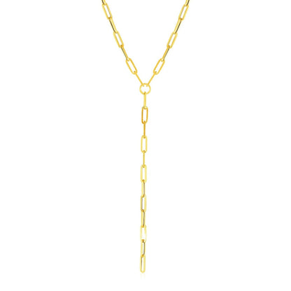 14k Yellow Gold Paperclip Chain Lariat Necklace | Richard Cannon Jewelry